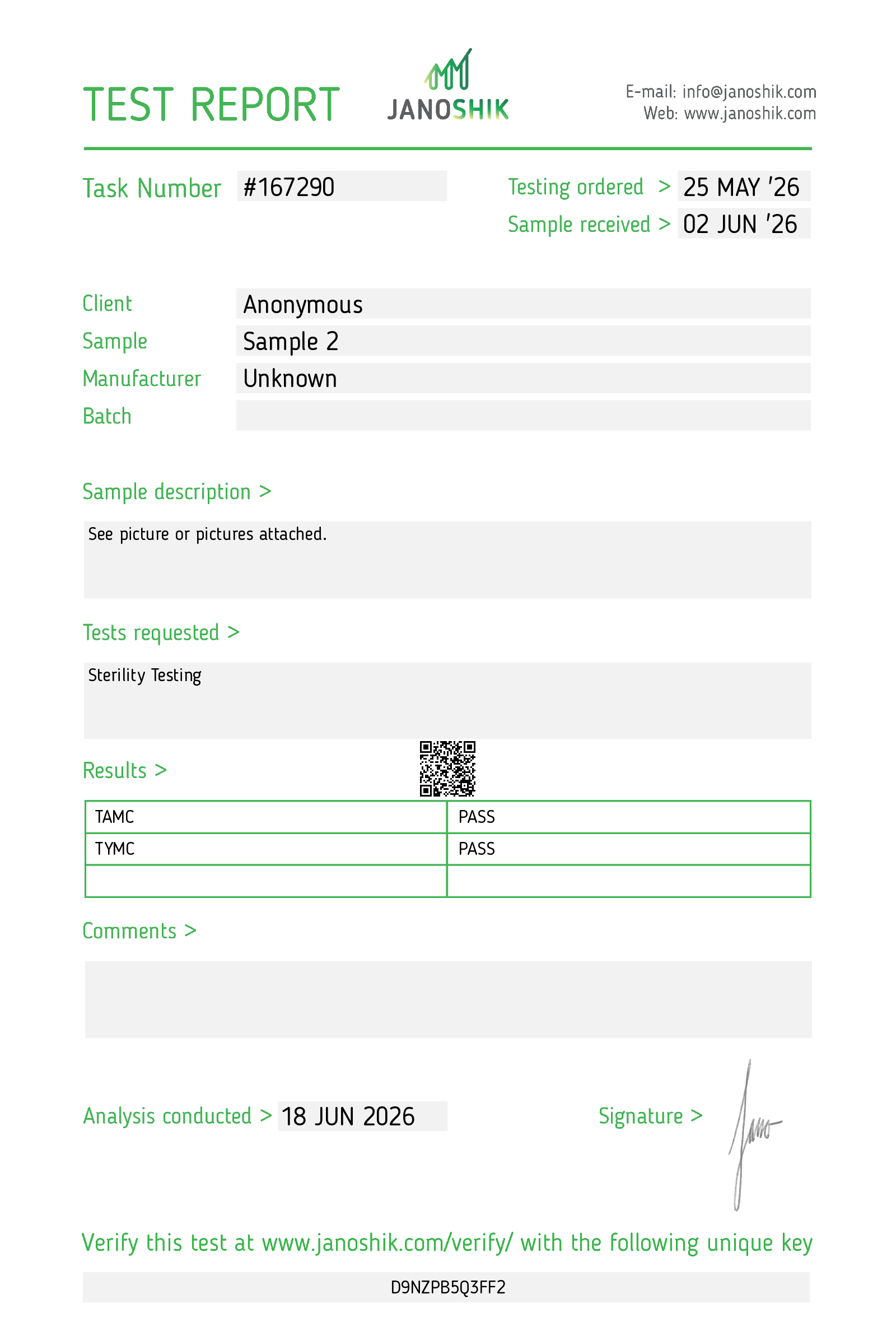 Other certificates COA · 2026-06-18