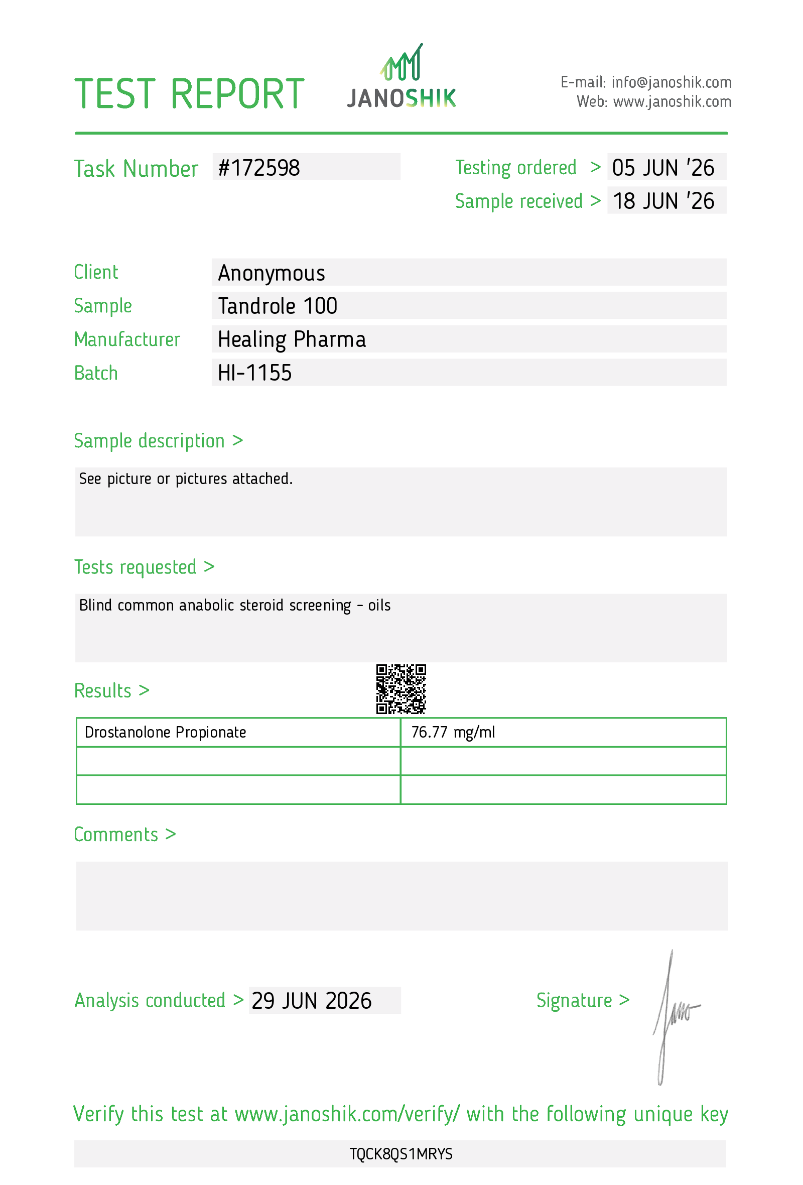 Drostanolone Propionate COA · 2026-06-29