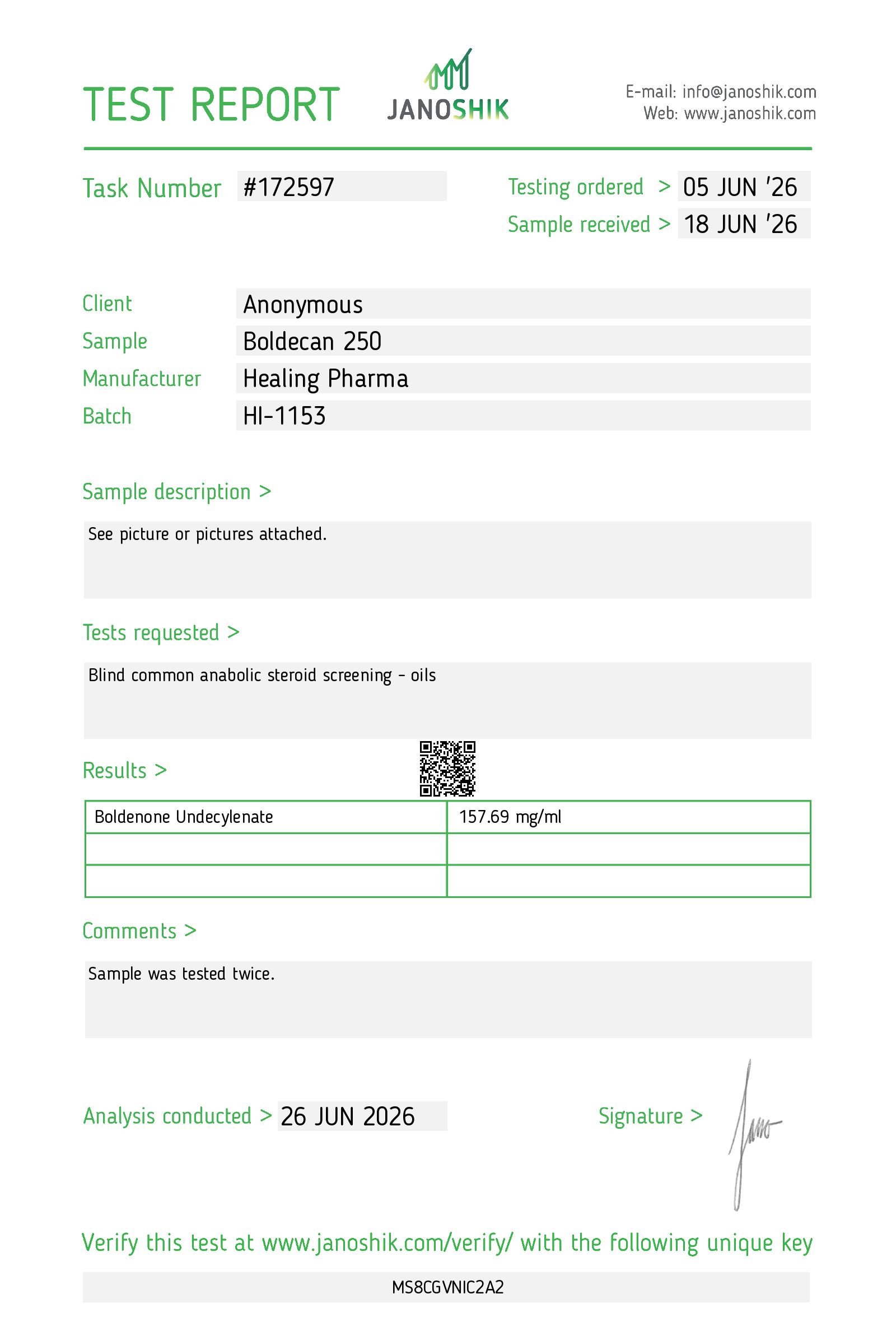 Boldenone Undecylenate COA · 2026-06-26