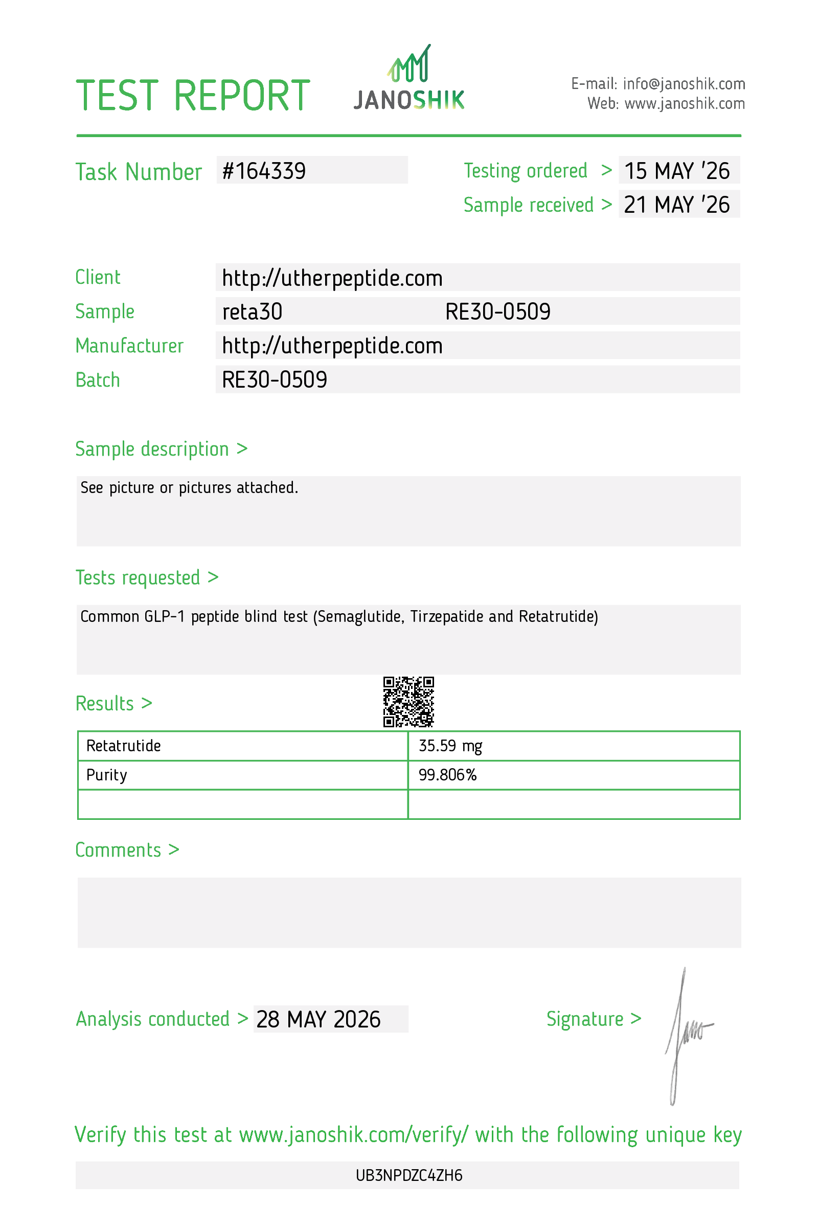 Retatrutide COA · 2026-05-28