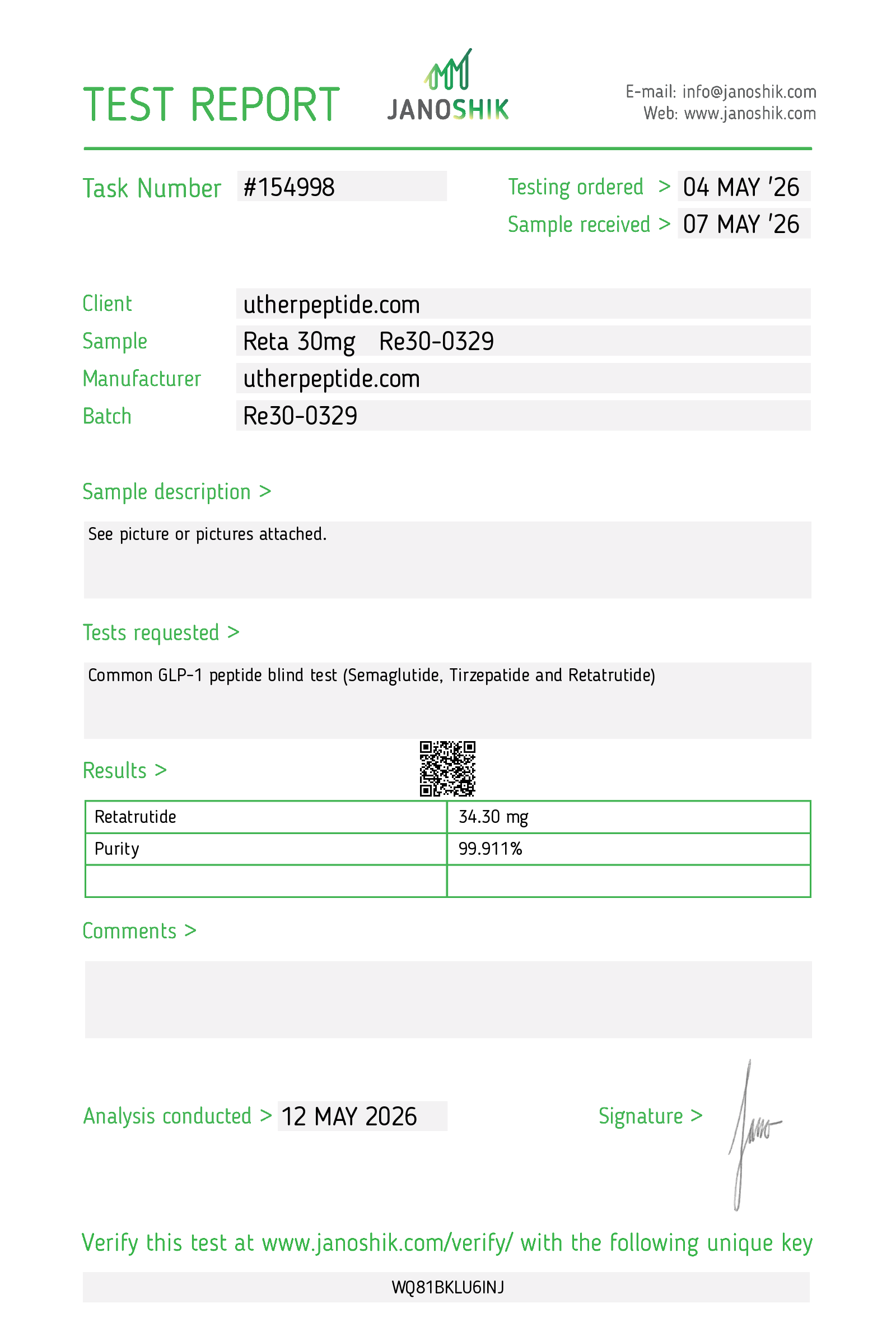 Retatrutide COA · 2026-05-12