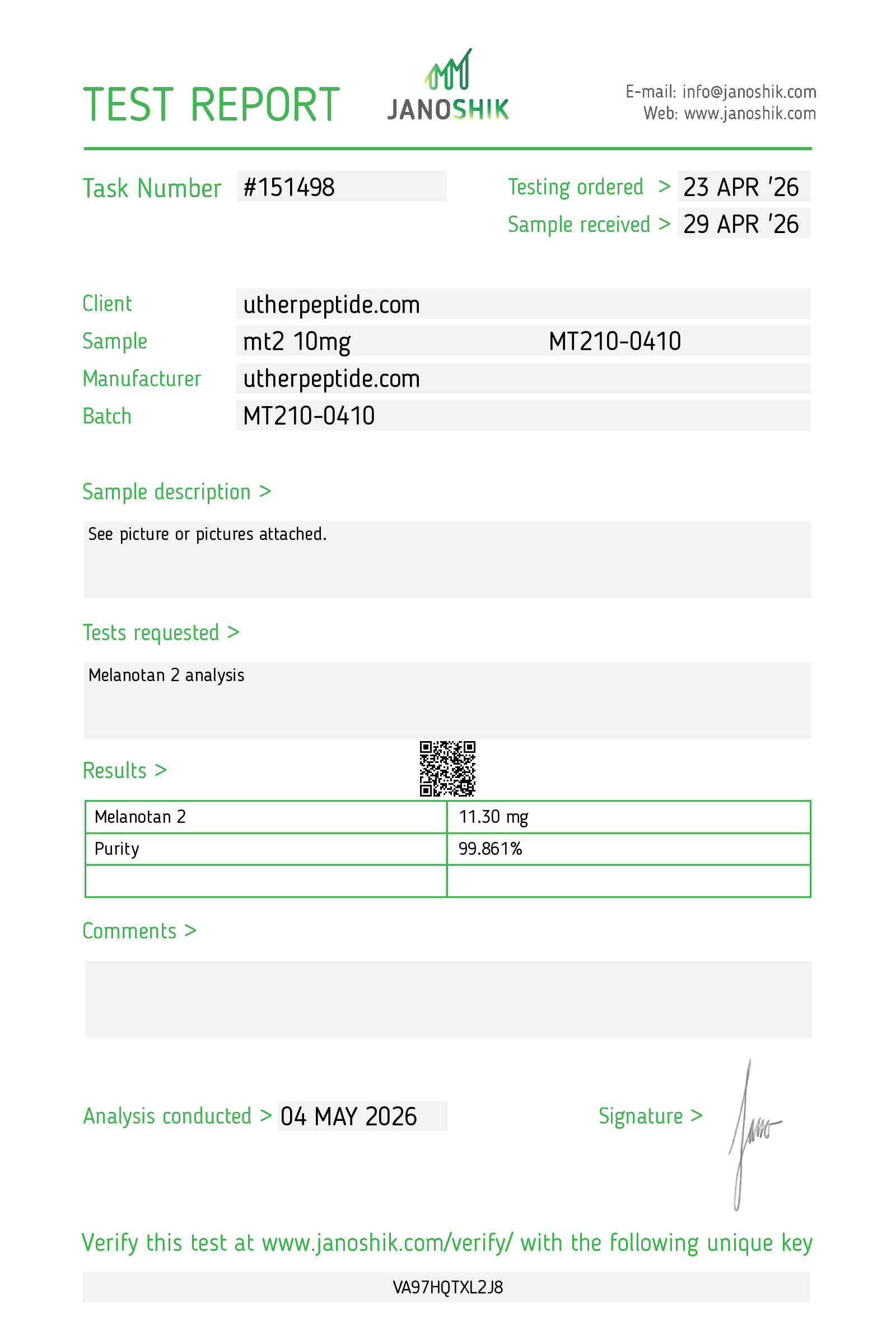 Melanotan II COA · 2026-05-04