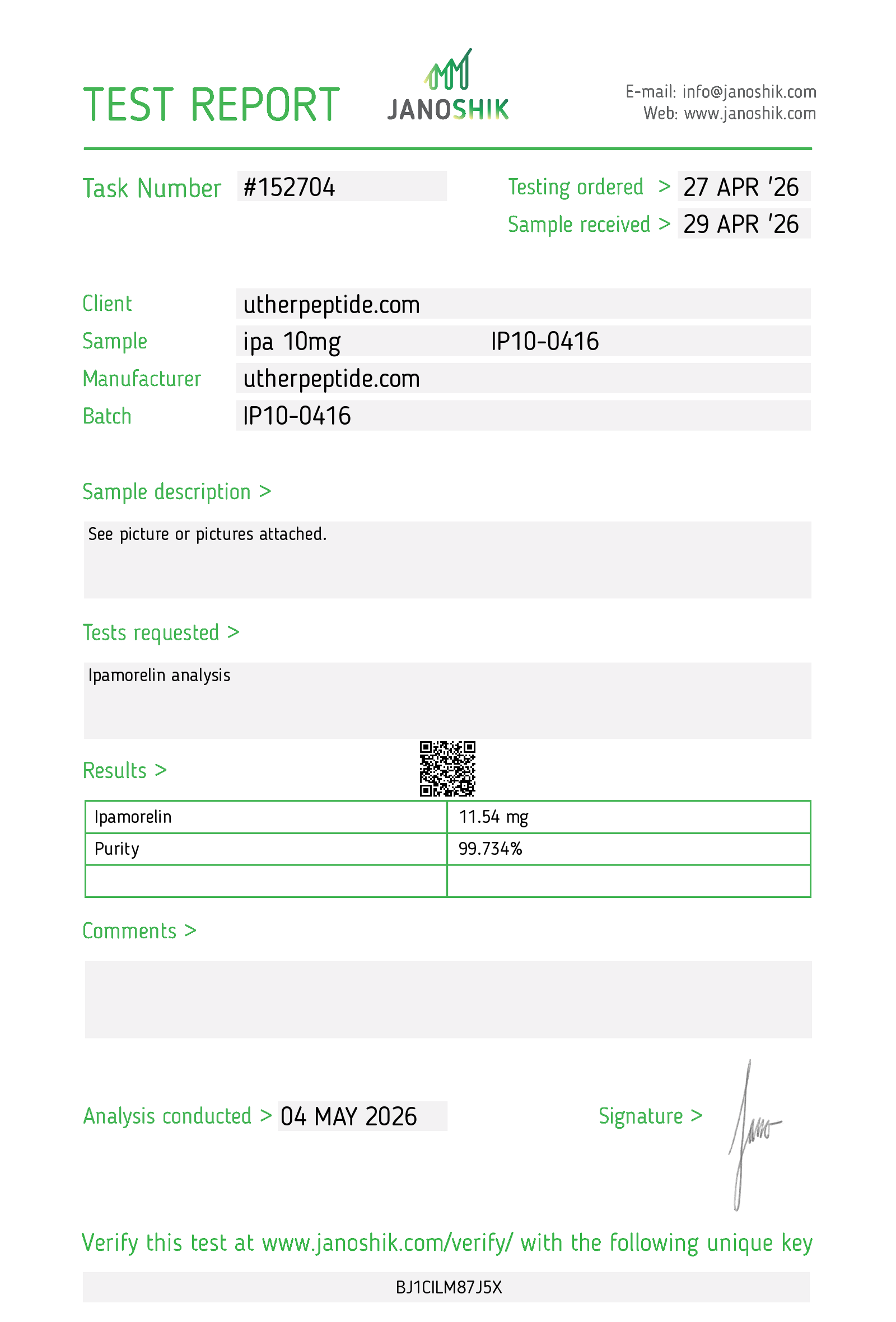 Ipamorelin COA · 2026-05-04