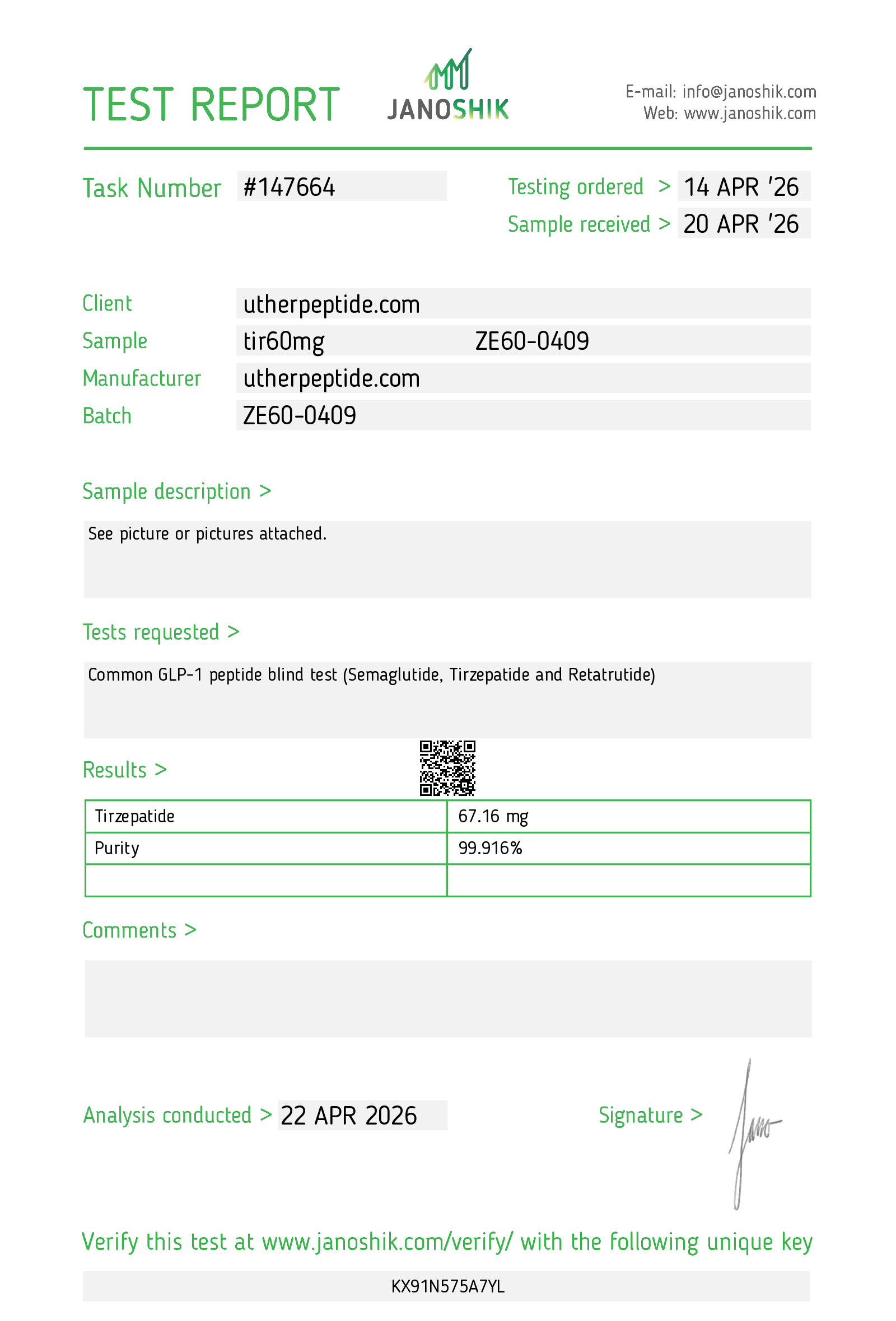 Tirzepatide COA · 2026-04-22