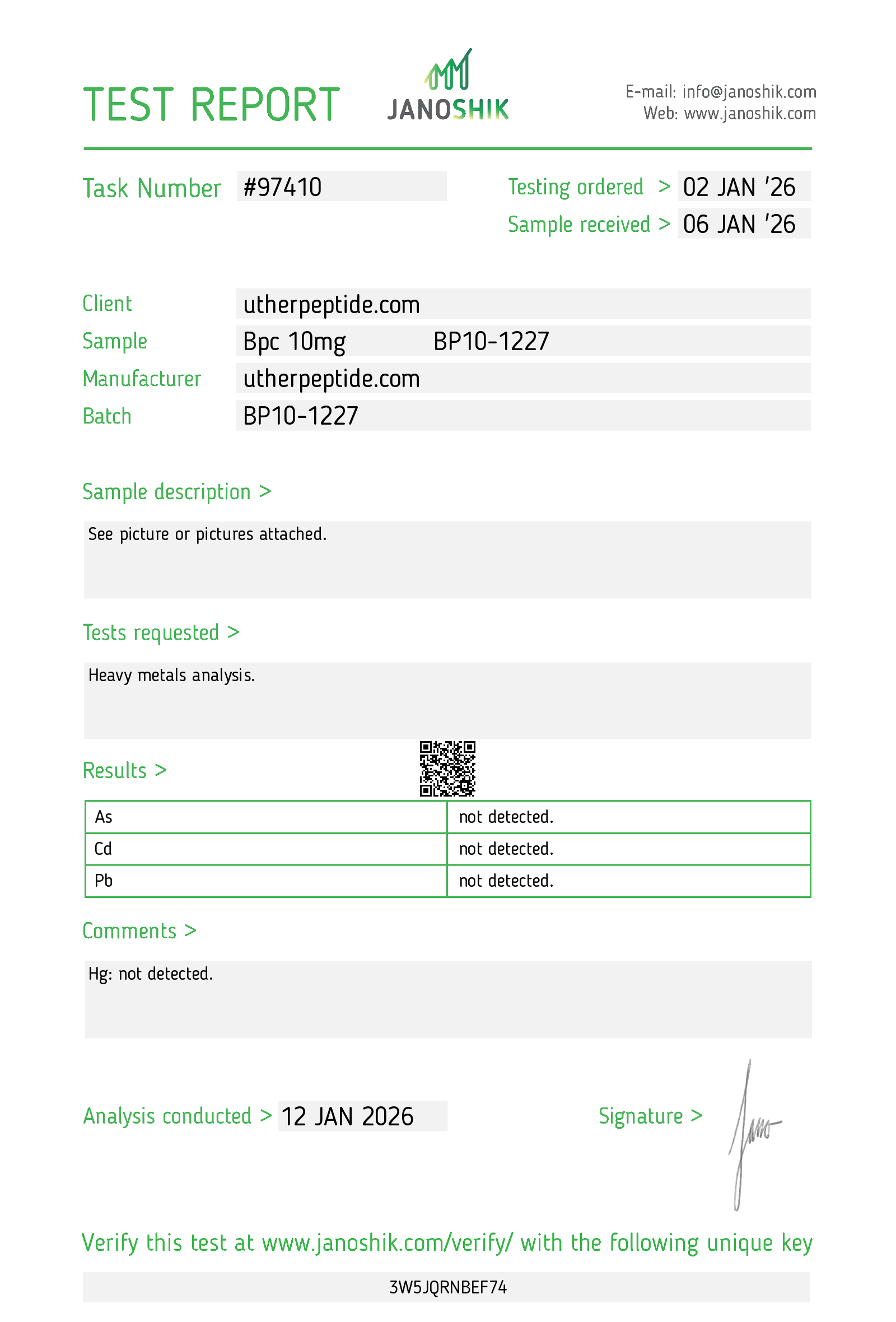 BPC-157 COA · 2026-01-12