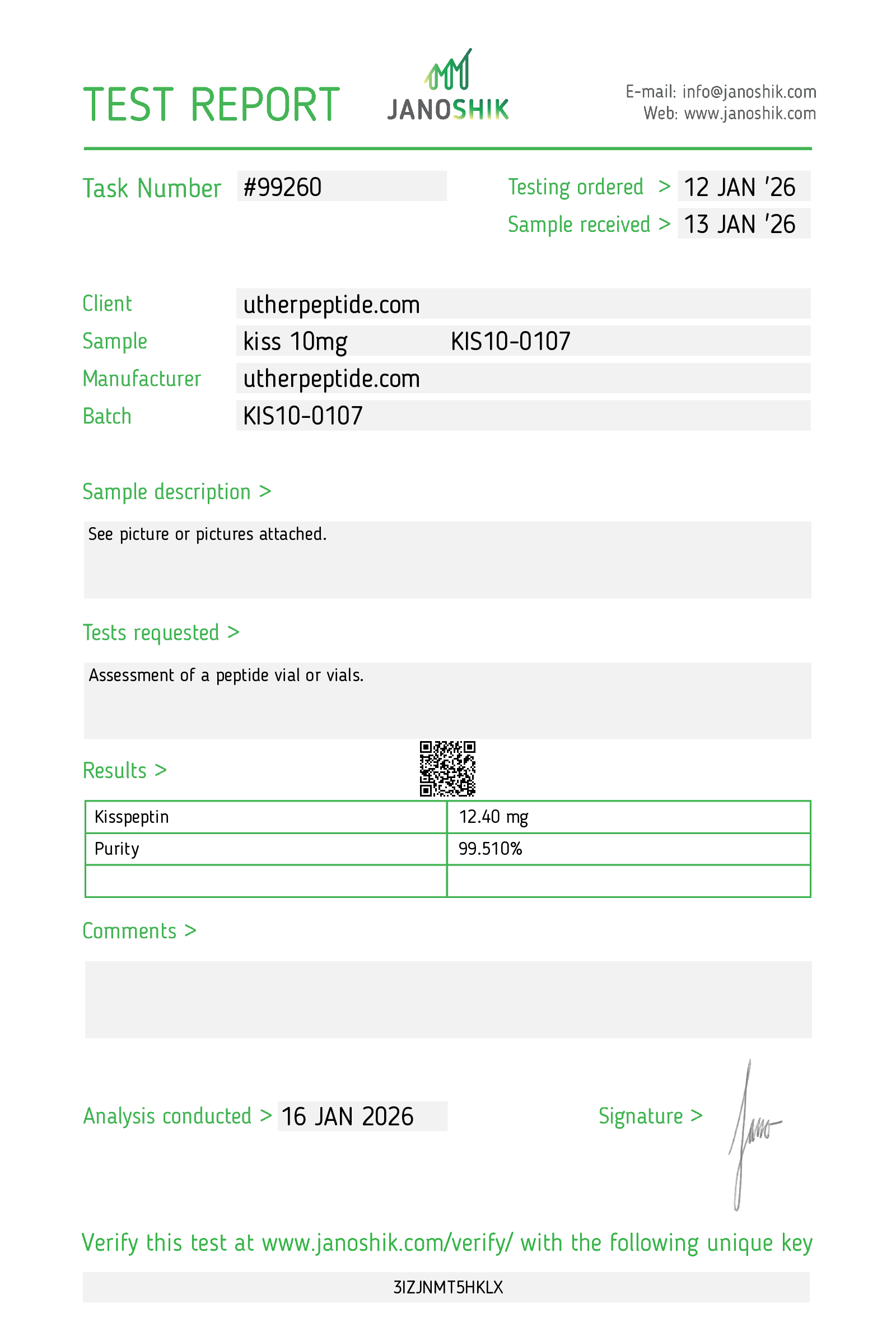 Kisspeptin COA · 2026-01-16