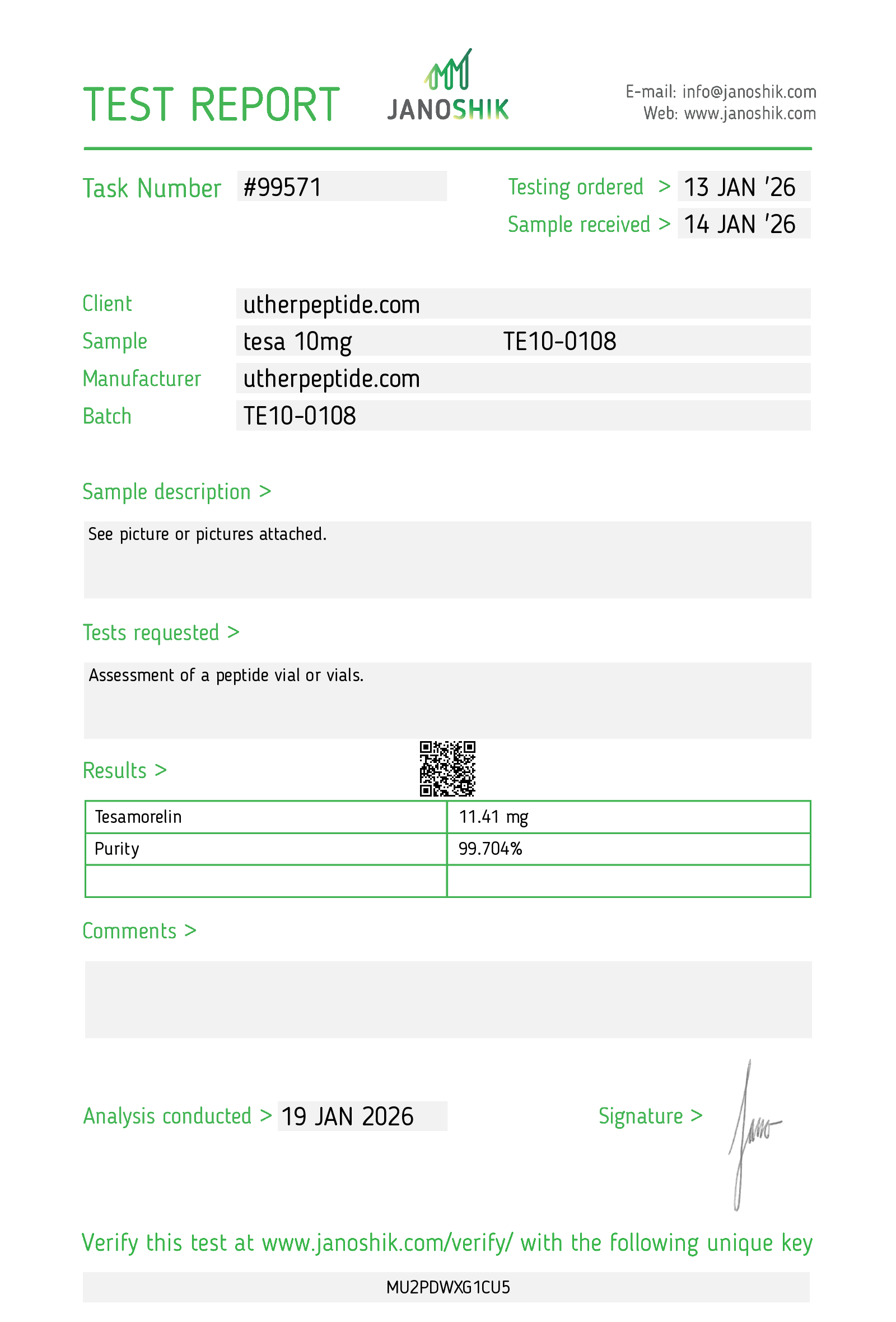 Tesamorelin COA · 2026-01-19
