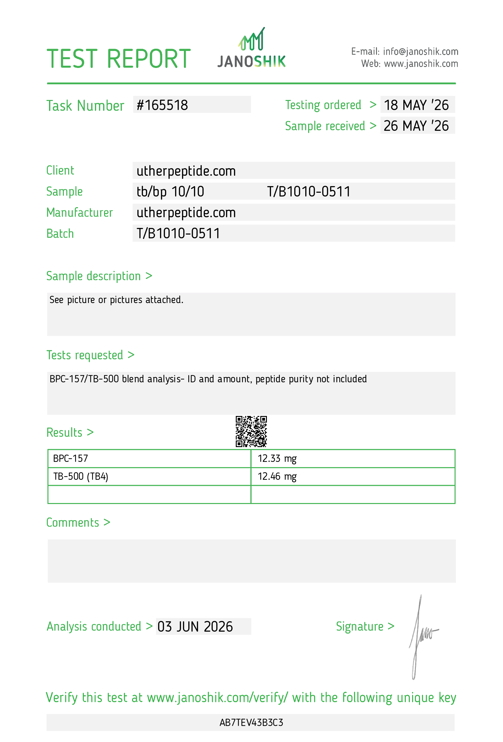 BPC-157 + TB-500 COA · 2026-06-03