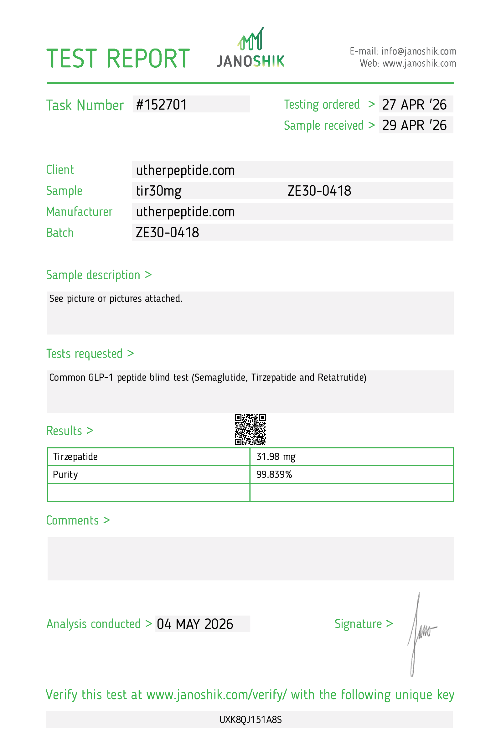 Tirzepatide COA · 2026-05-04