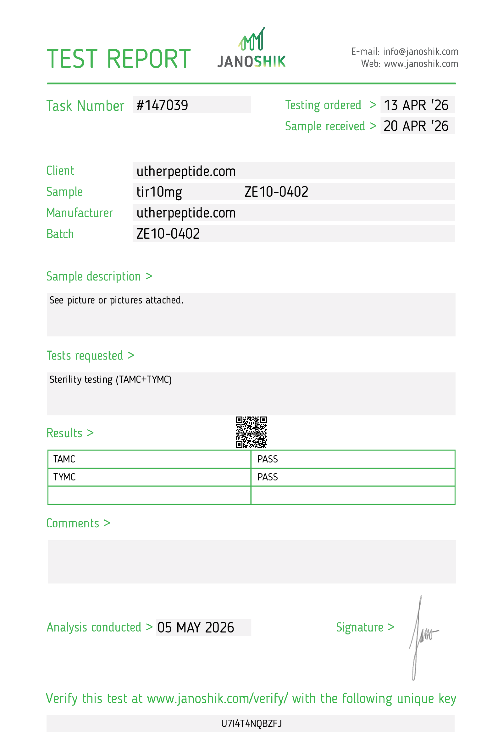 Tirzepatide COA · 2026-05-05