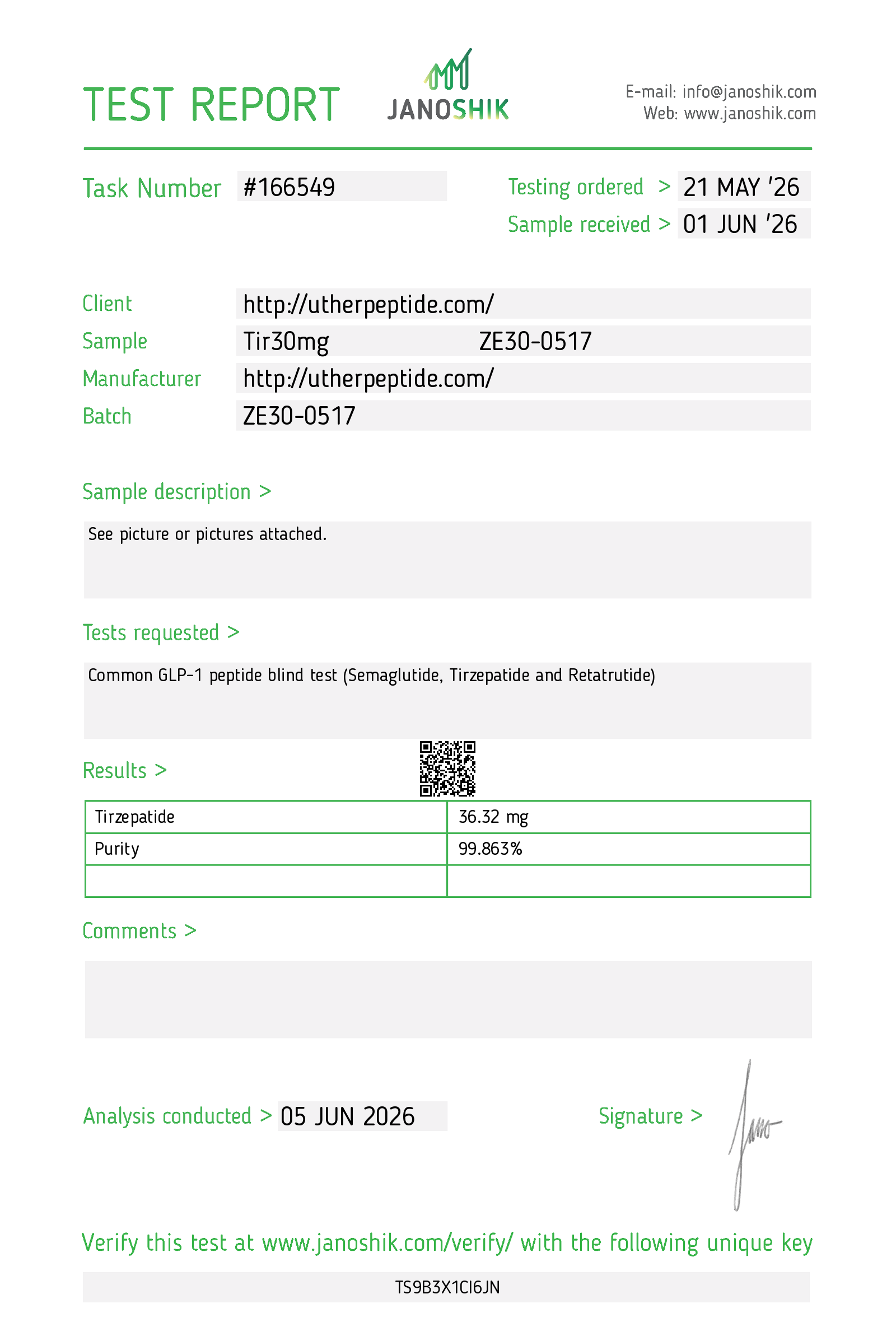 Tirzepatide COA · 2026-06-05