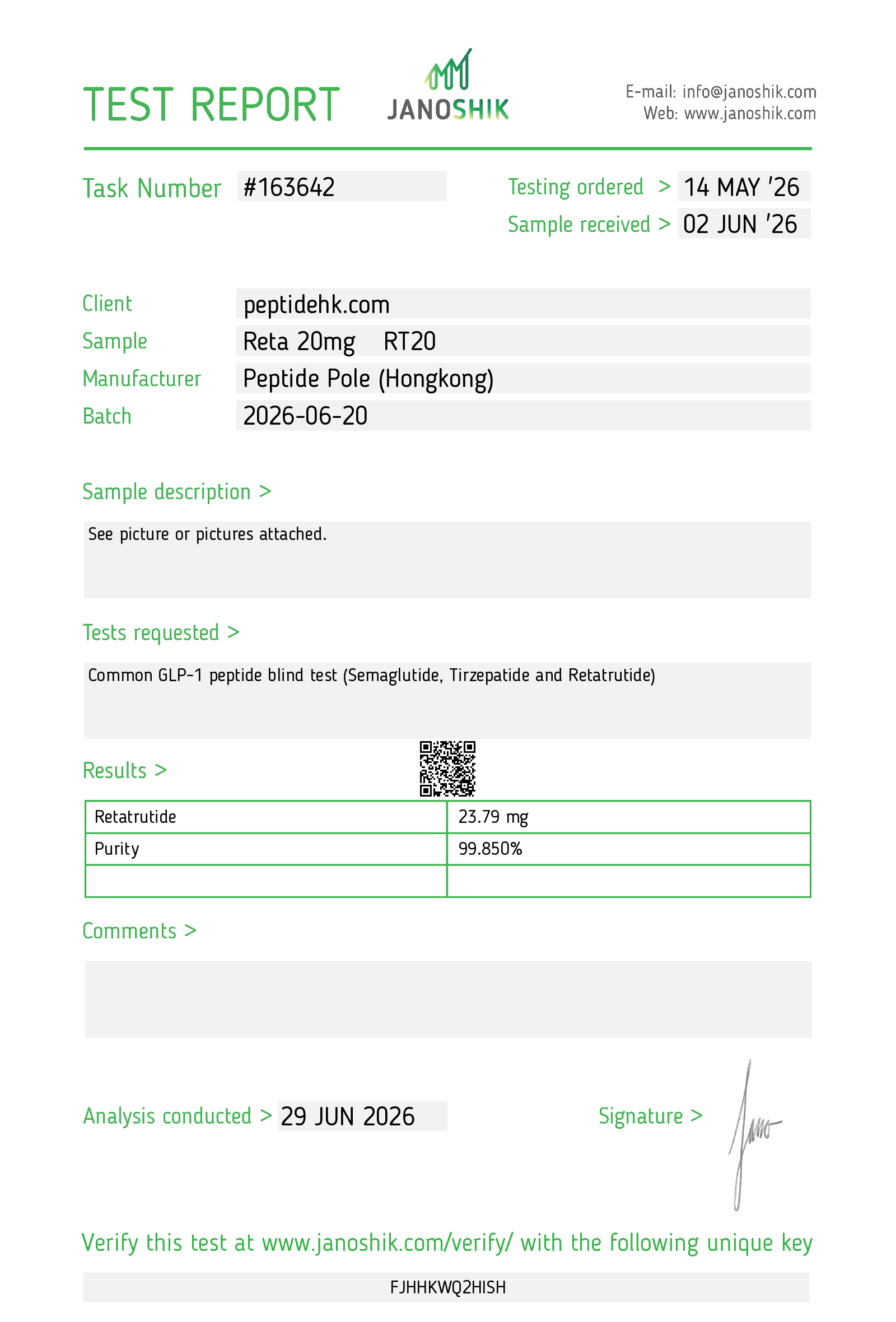 Retatrutide COA · 2026-06-29