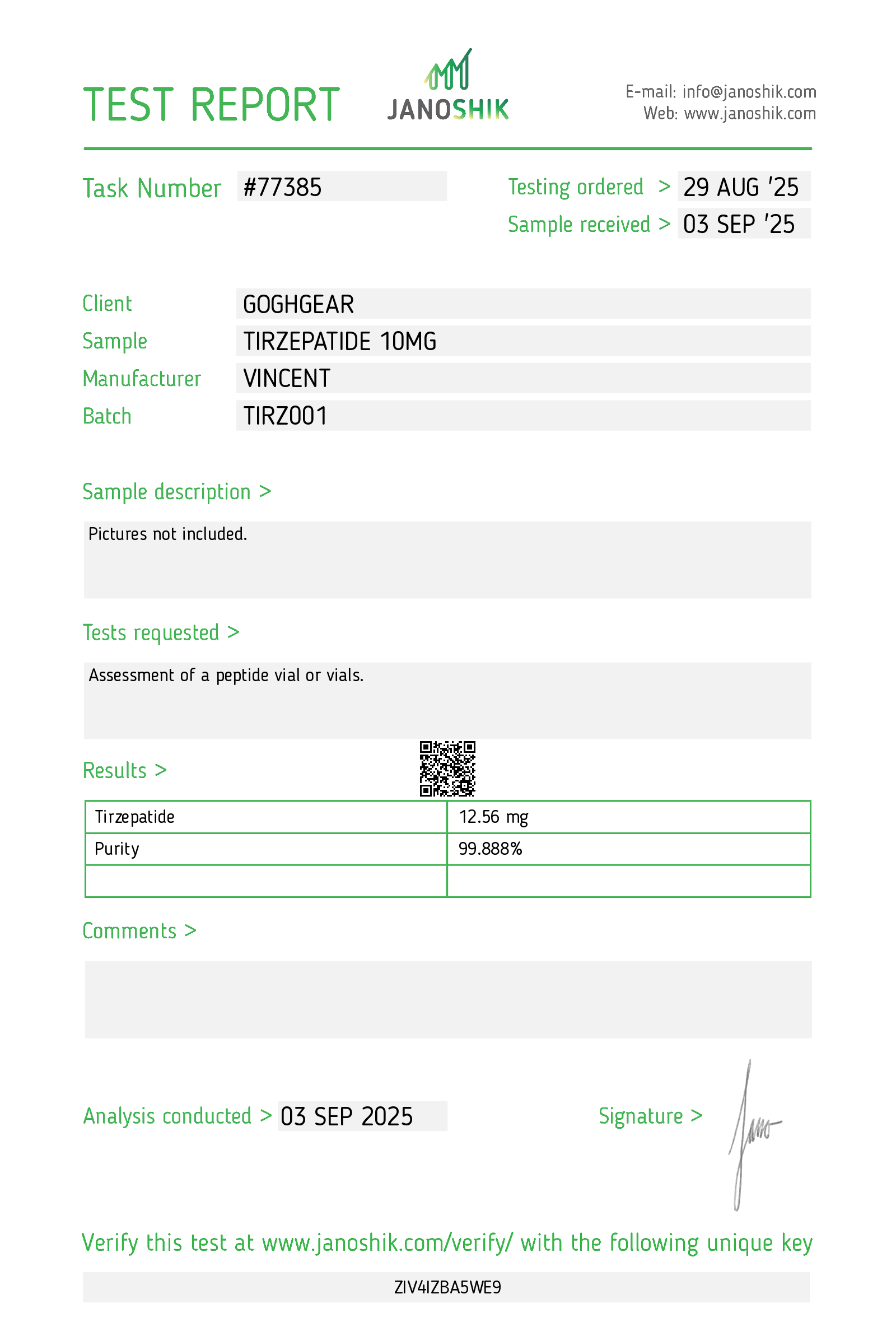 Tirzepatide COA · 2025-09-03