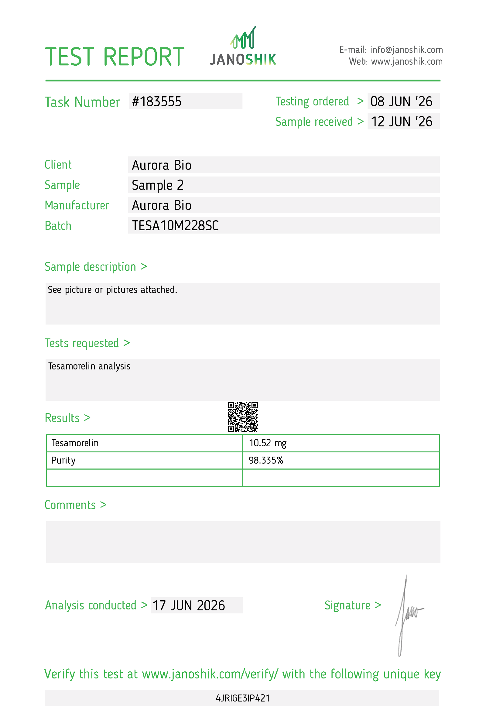 Tesamorelin COA · 2026-06-17