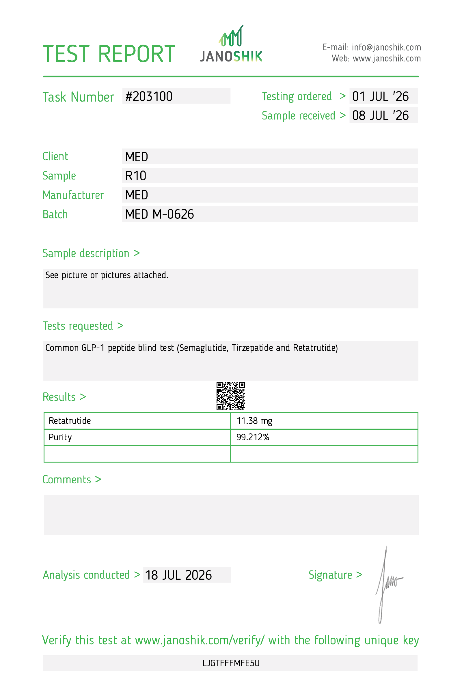Retatrutide COA · 2026-07-18