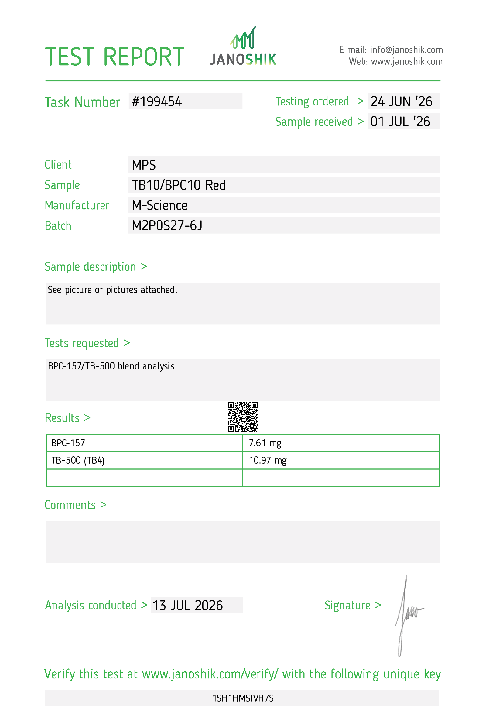 BPC-157 + TB-500 COA · 2026-07-13