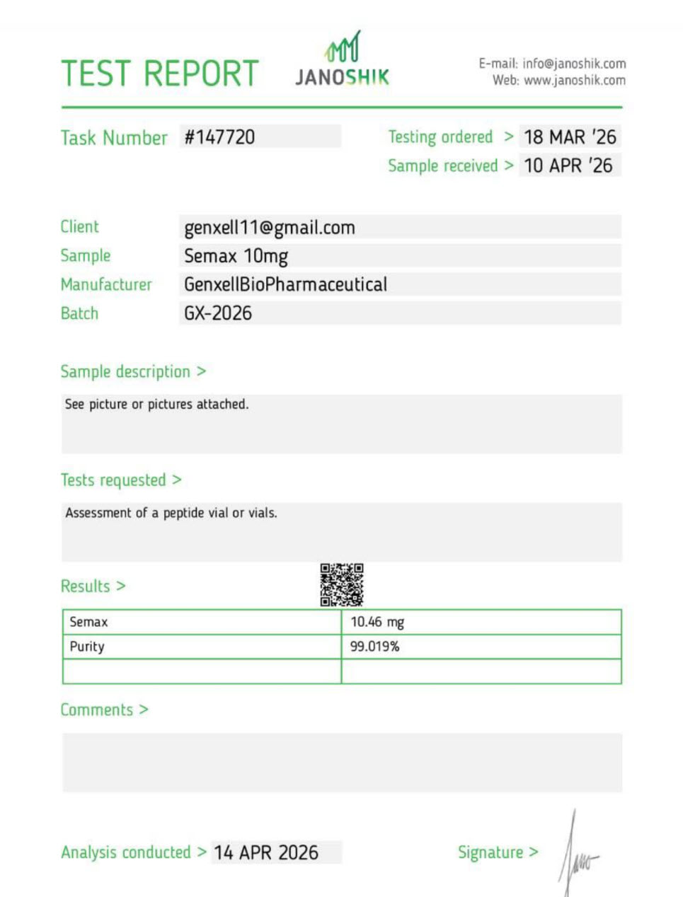 Semax COA · 2026-04-14