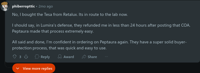 Reddit: an independent account confirming a refund was honoured