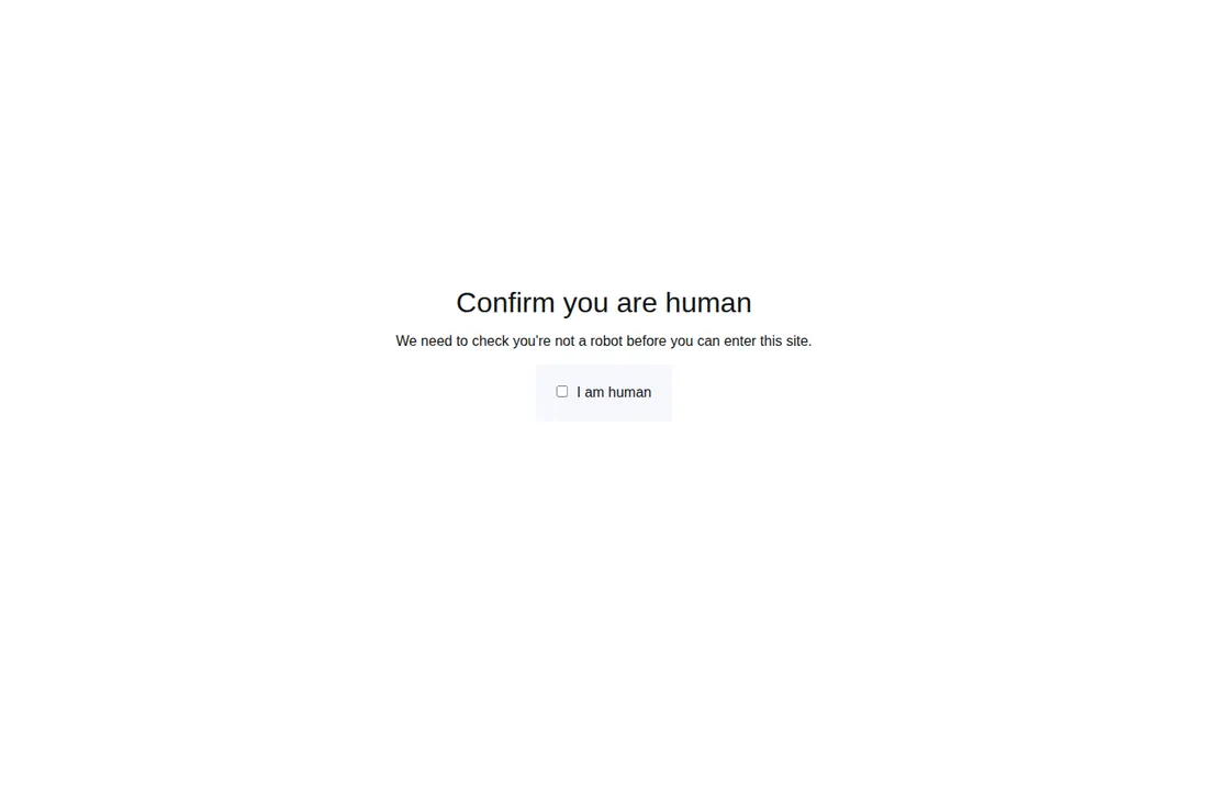 Simple Peptide homepage on October 30, 2026 showing only a 'Confirm you are human' check with an 'I am human' checkbox.