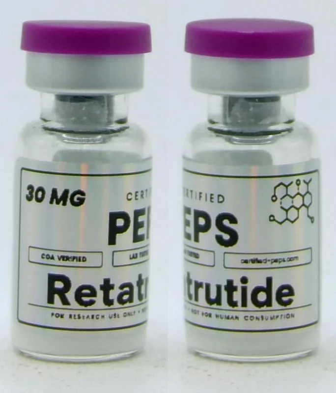 CertifiedPEPS retatrutide 30 mg: violet cap, silver crimp.