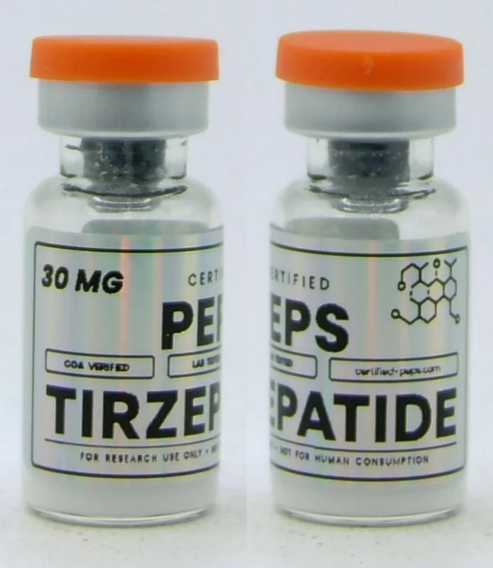 CertifiedPEPS tirzepatide 30 mg: orange cap, silver crimp.
