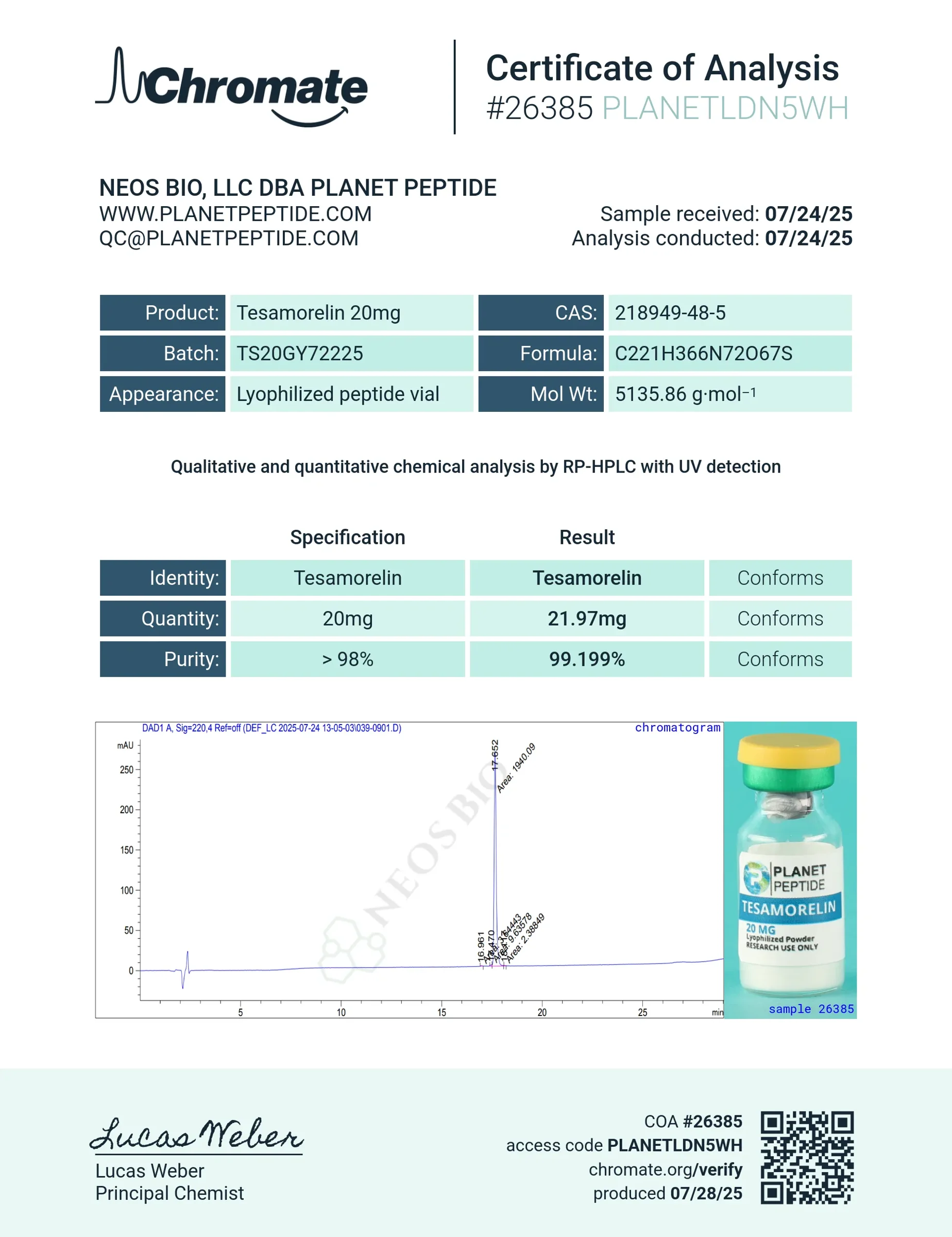 Who Planet Peptide is. A Chromate certificate hosted on planetpeptide.com names the client 