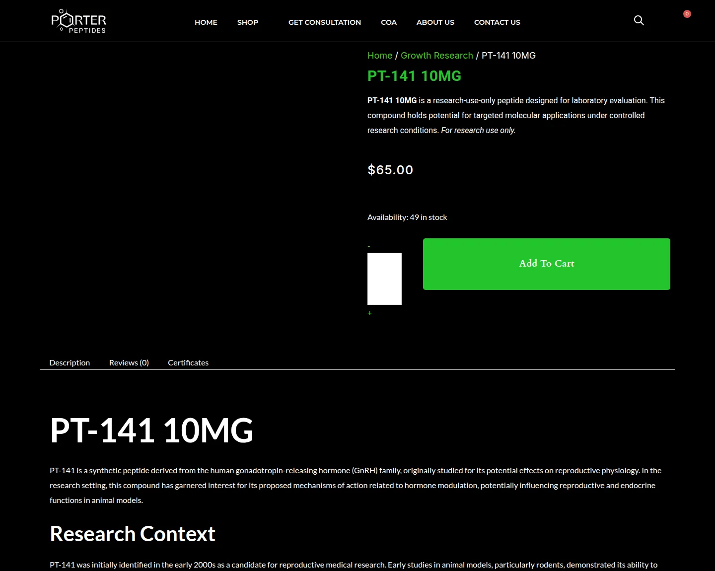 Porter: PT-141 10 mg, $65.00.