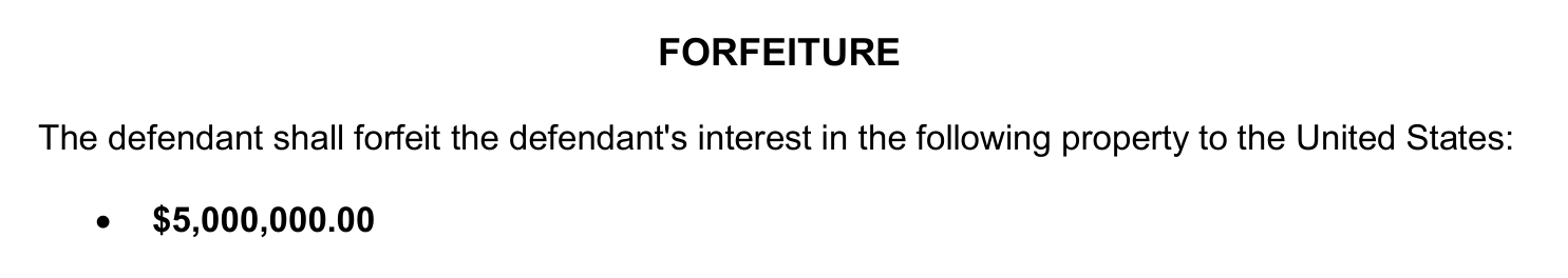 Forfeiture section of Kawa judgment ordering $5,000,000.00.