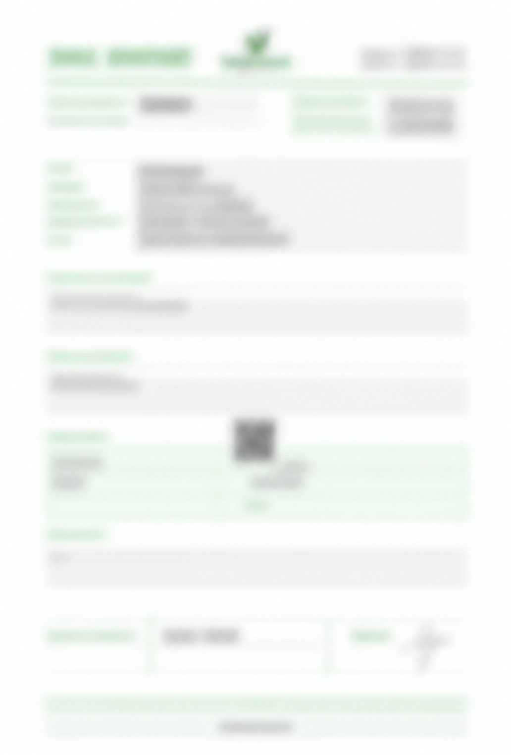 Illustrative blurred report layout, not this record’s original certificate.